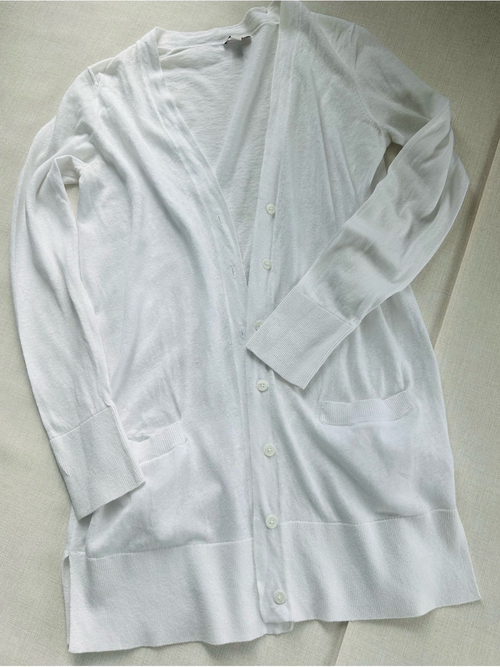 GAP White Lightweight Longline Cardigan with Pockets